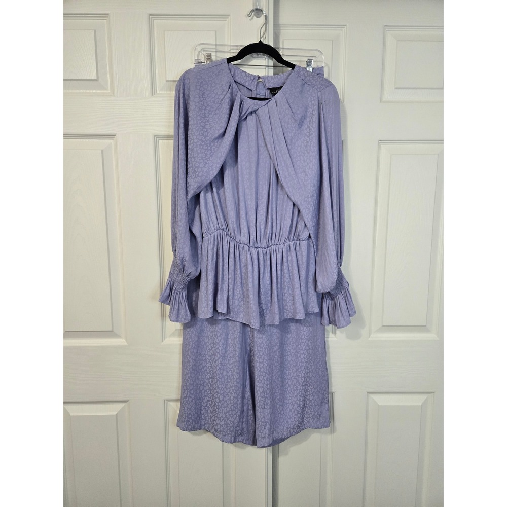 Midnight Velvet Lavender Leopard Jacquard Peplum Top & Wide Leg Pant Set M